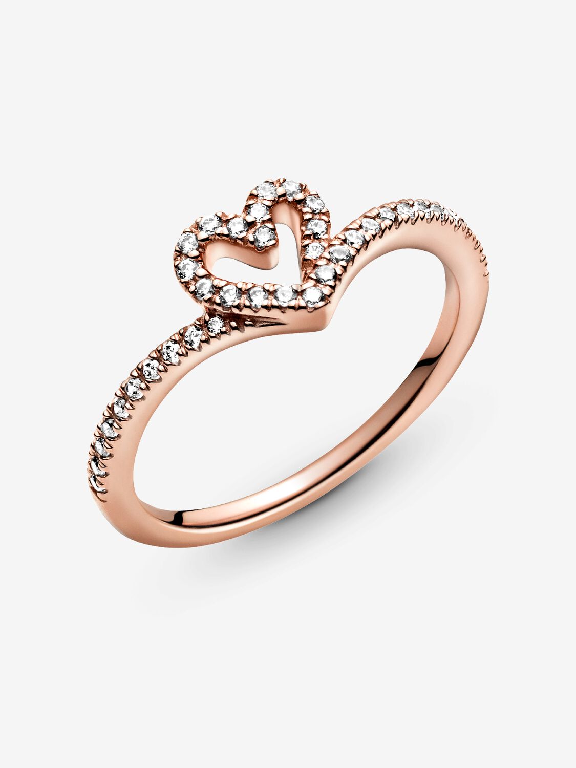 PANDORA Anello Cuore Desiderio scintillante, placcato in oro rosa 14k, con pietre di zirconia cubica incolori