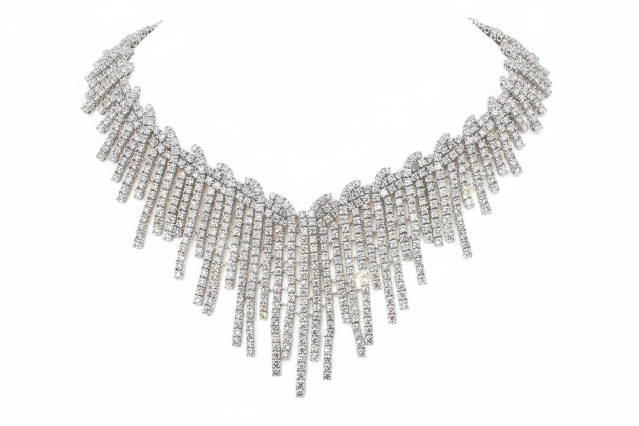 Collier in Oro Bianco Tempestato di Diamanti