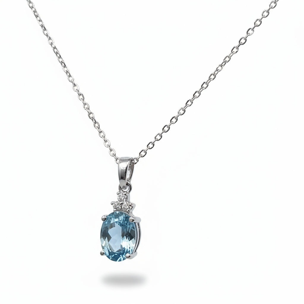 Ciondolo oro bianco 18 carati con acquamarina da ct.1.0 e diamanti ct.0,04
