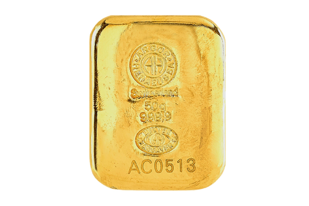 Lingotto in oro 24 kt. (999.9) oro puro 50gr.