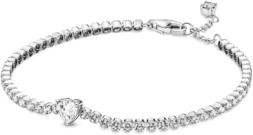 PANDORA Timeless - Bracciale tennis con cuore, in argento sterling, con pietre di zirconia cubica incolori  590041C01