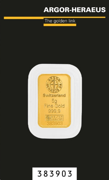 Lingotto in oro 24 kt. (999.9)  oro puro 5 gr.