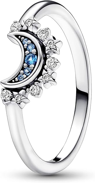 PANDORA Moments - Anello luna celeste, in argento sterling con cristallo blu notte e pietre di zirconia cubica incolori