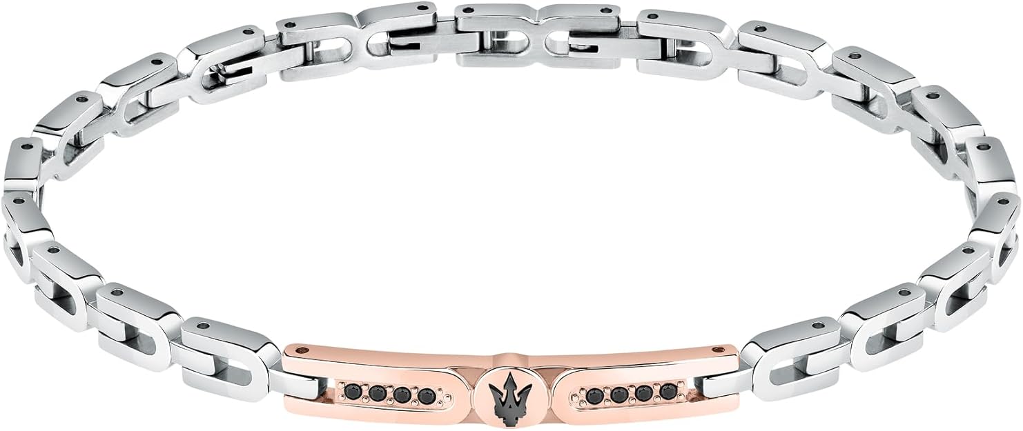 MASERATI Bracciale Uomo in Acciaio, Cristalli, IP Nero, IP Oro Rosa, Collezione Iconic - JM423AVD26