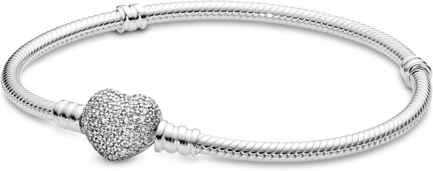 PANDORA Icons - Bracciale con maglia snake e chiusura a cuore pavè scintillante