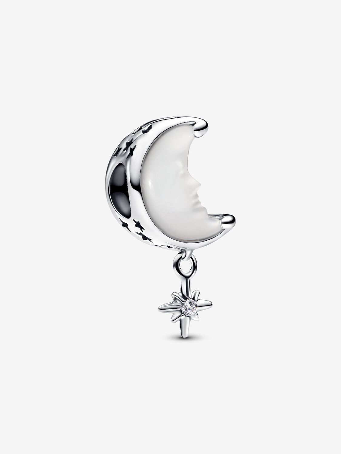 PANDORA Moments 793594C01 - Charm a forma di luna e stella polare in argento Sterling con zirconi, compatibile