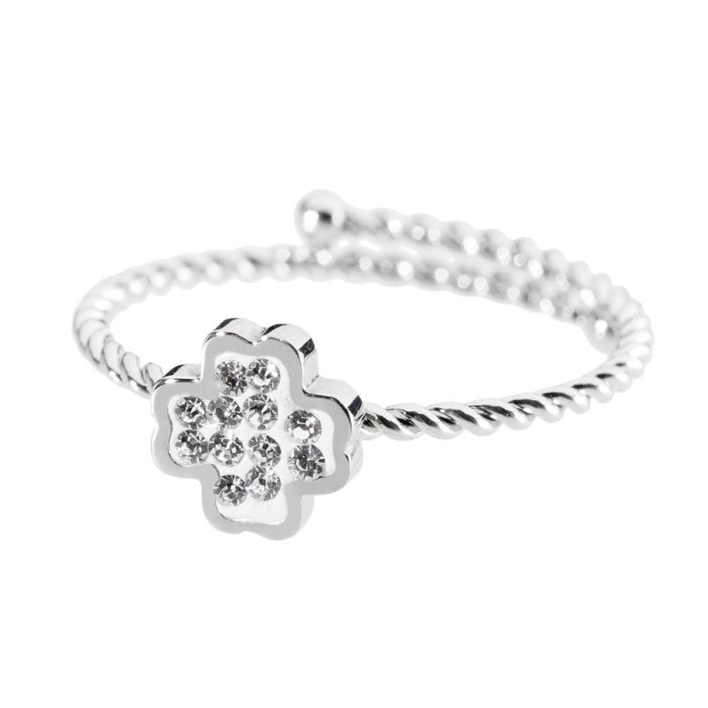 Anello Marlù donna quadrifoglio in acciaio con zirconi bianchi 18an032-s