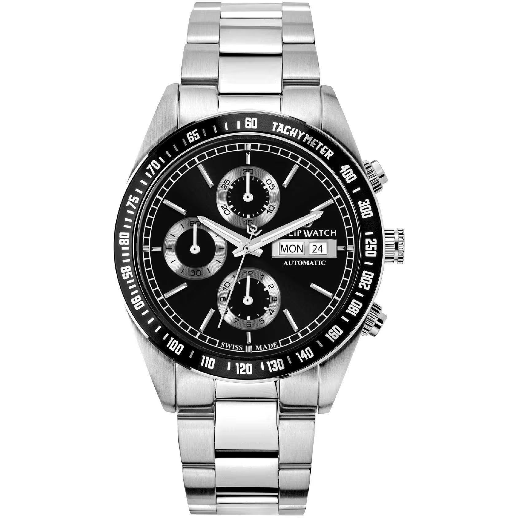 Philip Watch Caribe - Orologio cronografo da uomo, in acciaio inox, diametro cassa: 41 mm, colore: nero/argento R8243607004